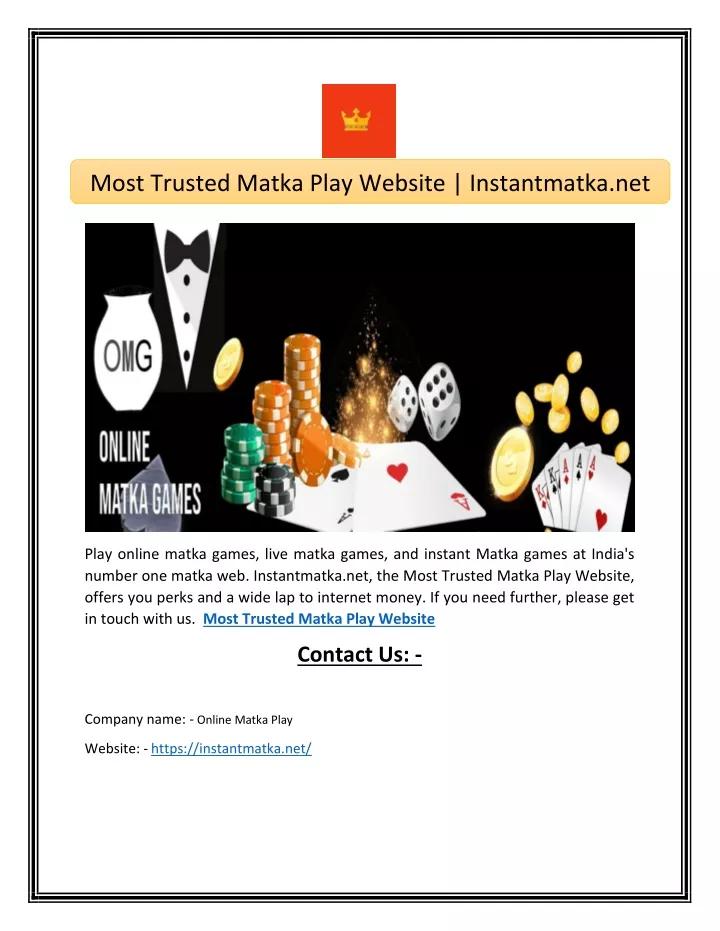 most trusted matka play website instantmatka net