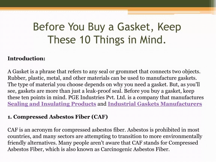 before you buy a gasket keep these 10 things in mind