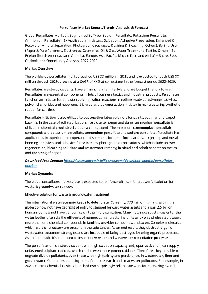 persulfates market report trends analysis forecast