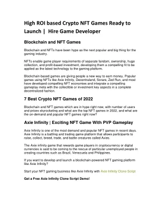 high roi based crypto nft games ready to launch