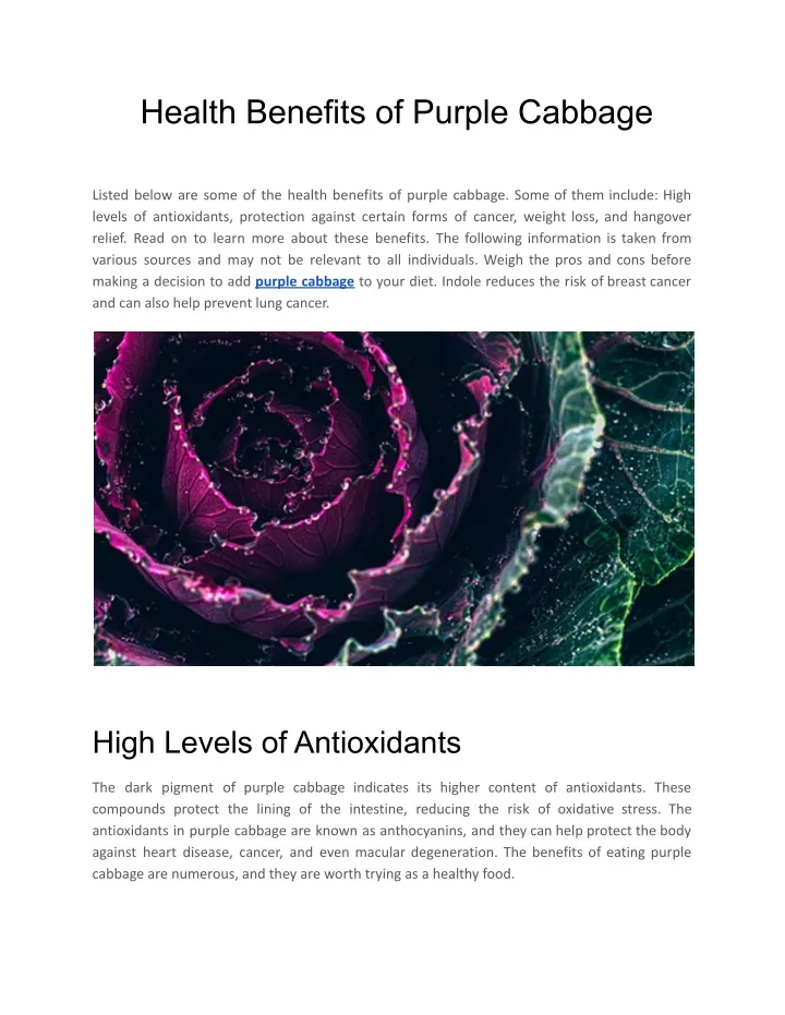 Ppt Health Benefits Of Purple Cabbage Powerpoint Presentation Free Download Id 11330278