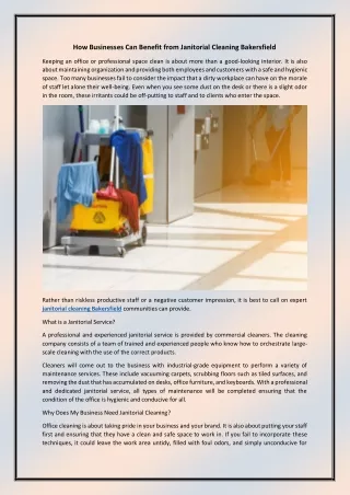 How Businesses Can Benefit from Janitorial Cleaning Bakersfield