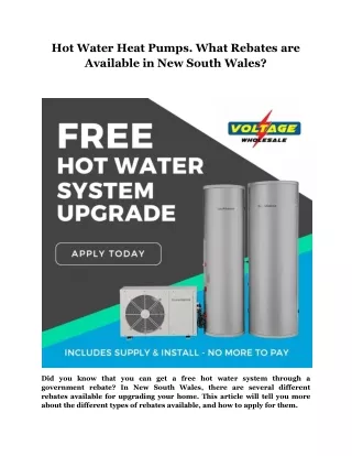 Hot Water Heat Pumps. What Rebates are Available in New South Wales