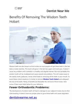 Benefits Of Removing The Wisdom Teeth Hobart