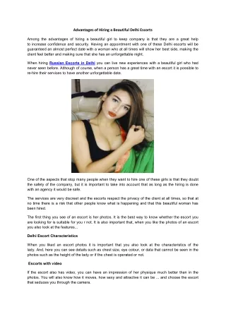 Advantages of Hiring a Beautiful Delhi Escorts