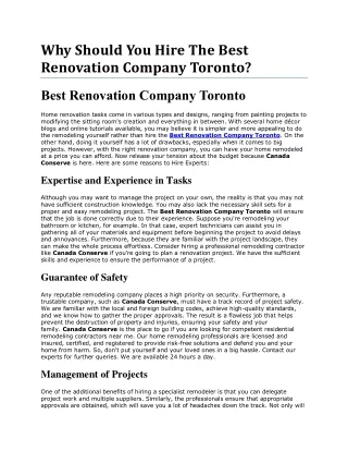 Working with the Best Renovation Company Toronto would be a Great Experience