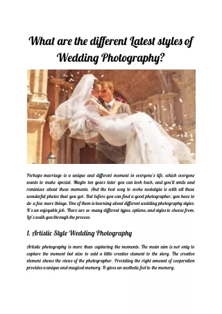 What are the different Latest styles of Wedding Photography_