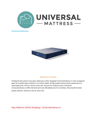 Peps Mattress Online Shopping  Universalmattress.in