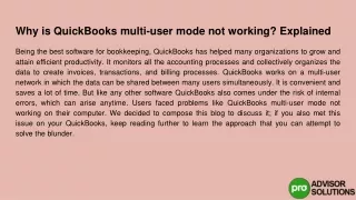 why is quickbooks multi user mode not working explained