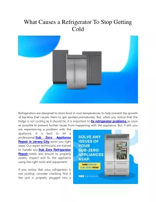 What Causes a Refrigerator To Stop Getting Cold