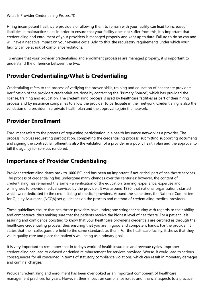 what is provider credentialing process