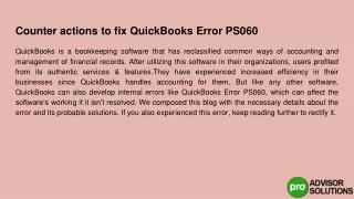 counter actions to fix quickbooks error ps060