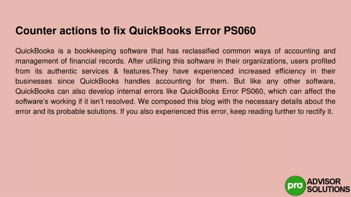counter actions to fix quickbooks error ps060
