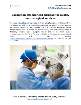 Consult an experienced surgeon for quality neurosurgical services