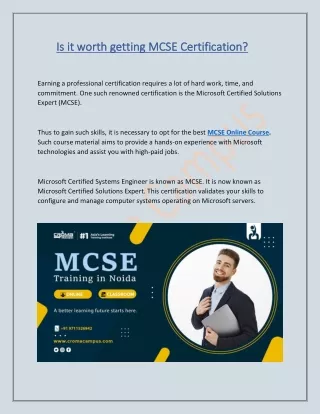 is it worth getting mcse certification