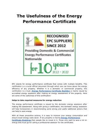 the usefulness of the energy performance certificate
