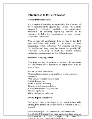 introduction to iso certification what