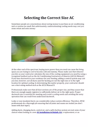 Selecting the Correct Size AC