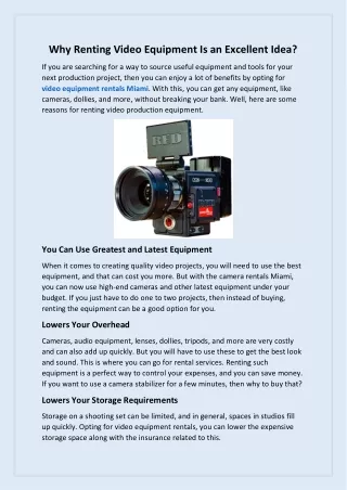 Why Renting Video Equipment Is an Excellent Idea
