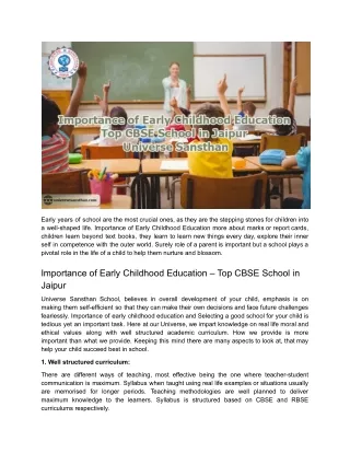 Importance of Early Childhood Education _ Top CBSE School in Jaipur _ Universe Sansthan