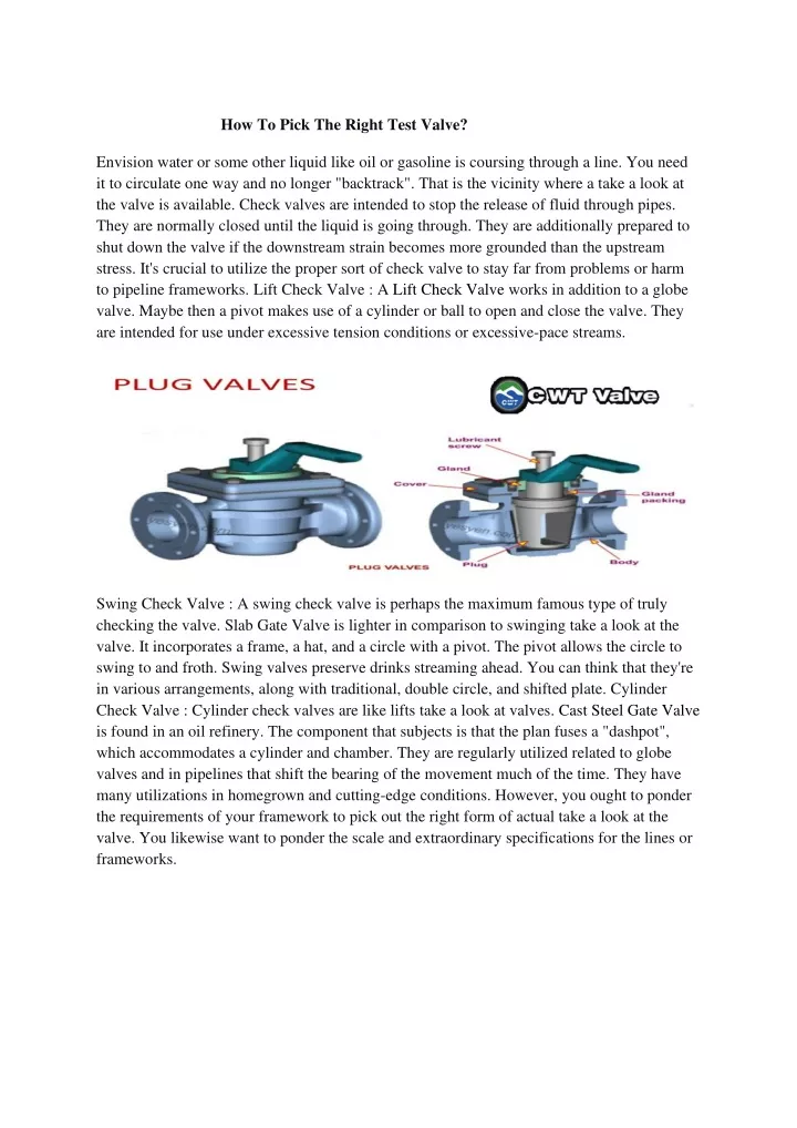 how to pick the right test valve