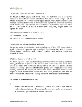 cause and effect of the 1857 rebellion