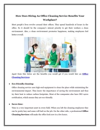 How Does Hiring An Office Cleaning Service Benefits Your Workplace?