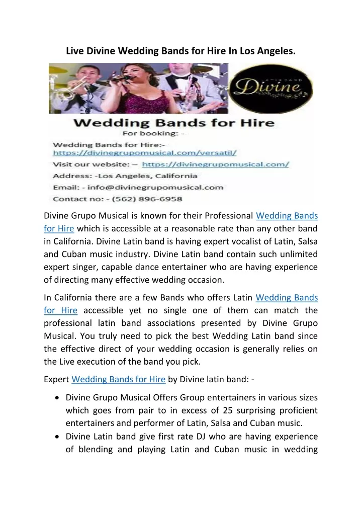 live divine wedding bands for hire in los angeles