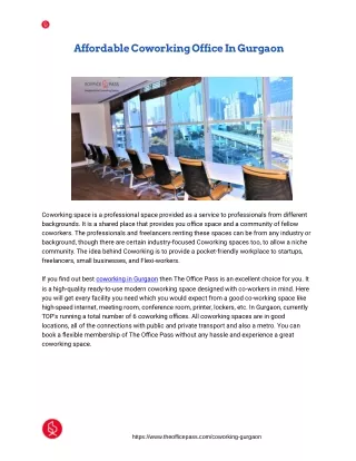 Affordable Coworking Office In Gurgaon