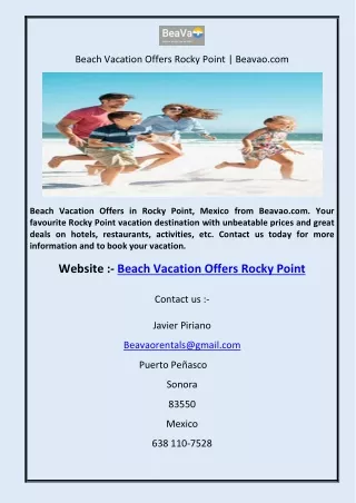 Beach Vacation Offers Rocky Point  Beavao.com