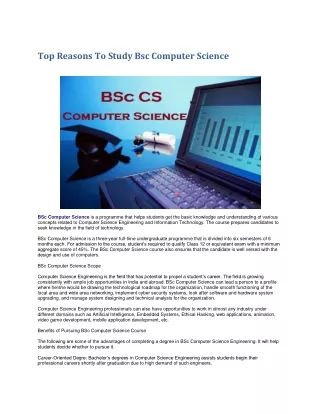 Top Reasons To Study Bsc Computer Science
