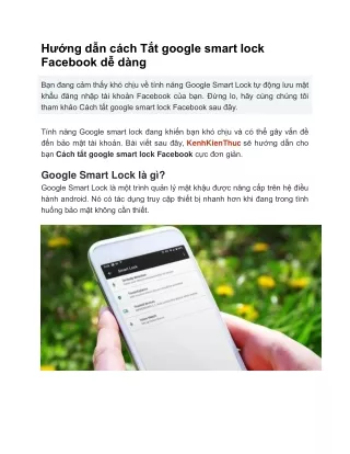 Hướng dẫn cách tắt google smart lock Facebook