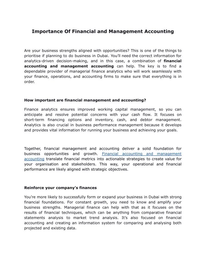 importance of financial and management accounting