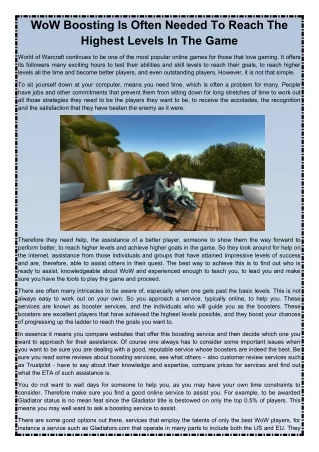 wow boosting is often needed to reach the highest
