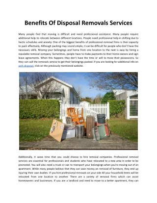 Benefits Of Disposal Removals Services
