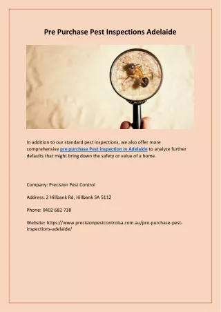 Pre Purchase Pest Inspections Adelaide