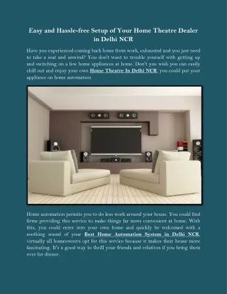 Easy And Hassle-free Setup of Your Home Theatre Dealer in Delhi NCR