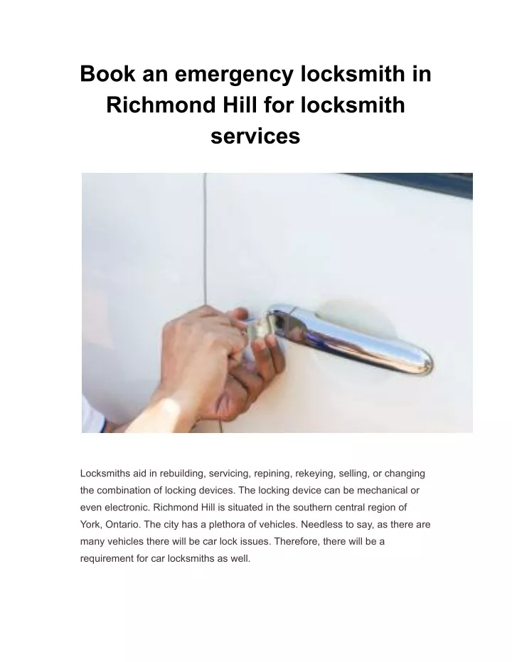 book an emergency locksmith in richmond hill