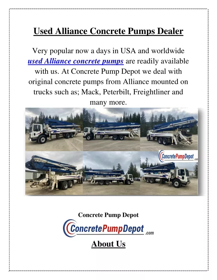 used alliance concrete pumps dealer