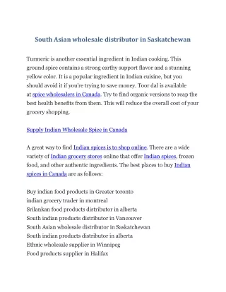 South Asian wholesale distributor in Saskatchewan