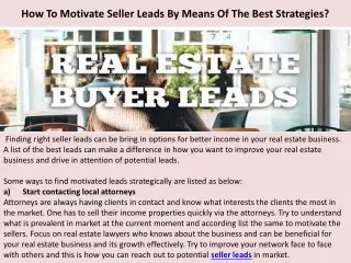 How To Motivate Seller Leads By Means Of The Best Strategies?