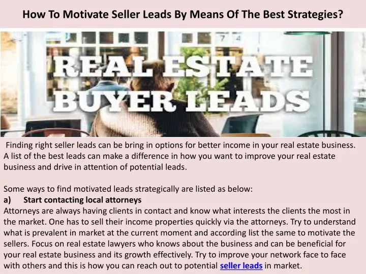 how to motivate seller leads by means of the best strategies
