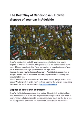 The Best Way of Car disposal - How to dispose of your car in Adelaide