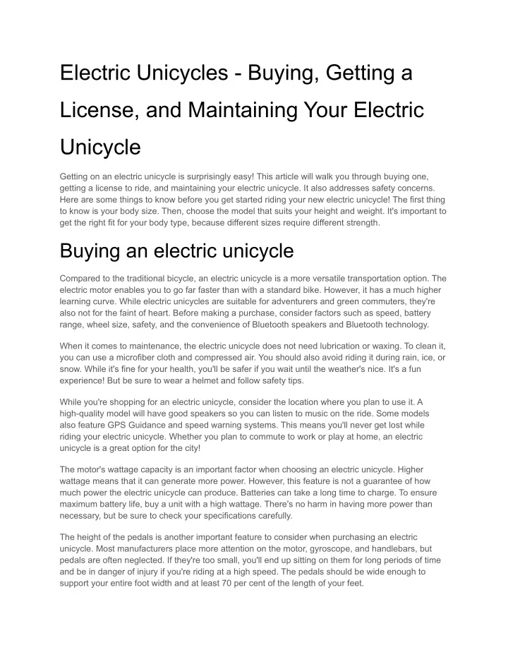 electric unicycles buying getting a