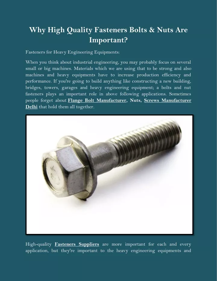 why high quality fasteners bolts nuts