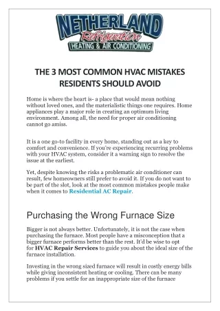 HVAC Repair Services | Netherland Air Conditioning