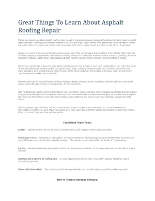 Great Things To Learn About Asphalt Roofing Repair