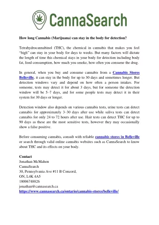 how long cannabis marijuana can stay in the body
