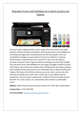 Get a Printer with refillable ink in North Carolina and Virginia at the Lowest p