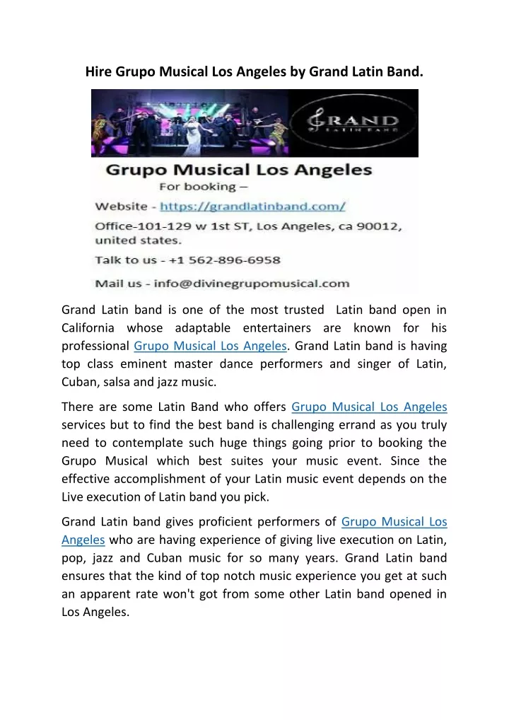 hire grupo musical los angeles by grand latin band